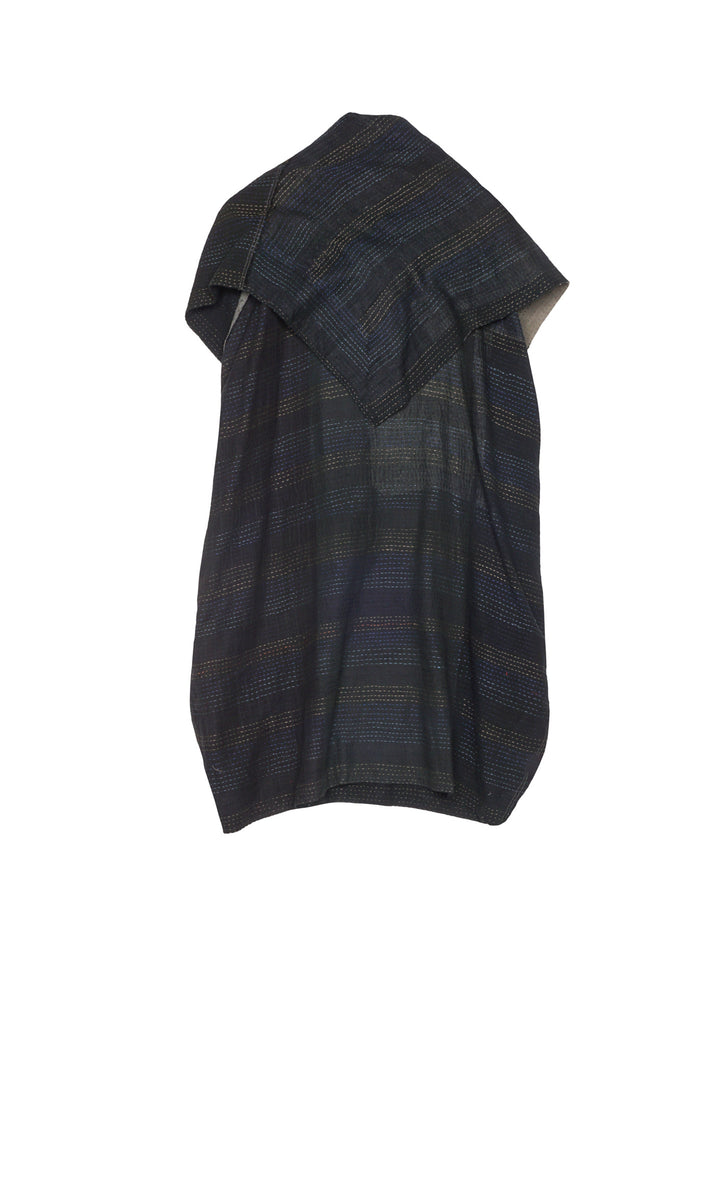 LANDSCAPE FRAYED PATCH KANTHA COWL NECK TUNIC - lf2523-blk -