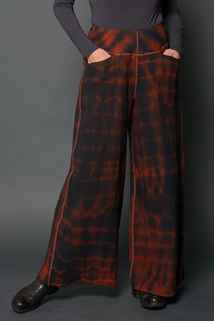 MONE SHIBORI TIE DYE KANTHA MID RISE WIDE LEG PANTS LONG - ms4673-org -