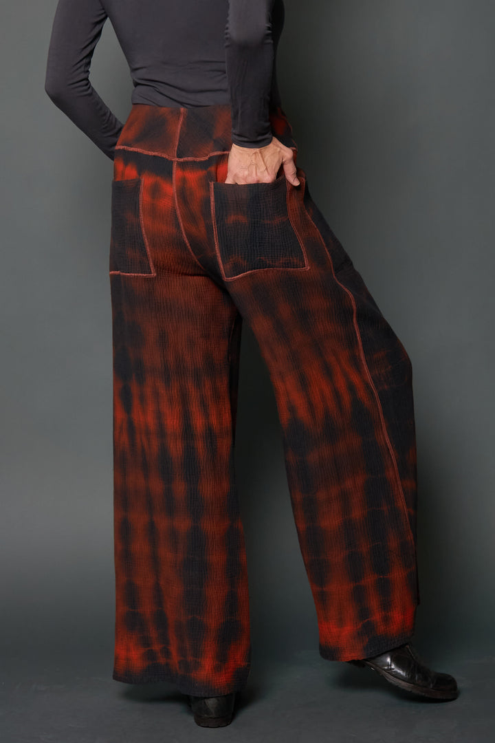 MONE SHIBORI TIE DYE KANTHA MID RISE WIDE LEG PANTS LONG - ms4673-org -