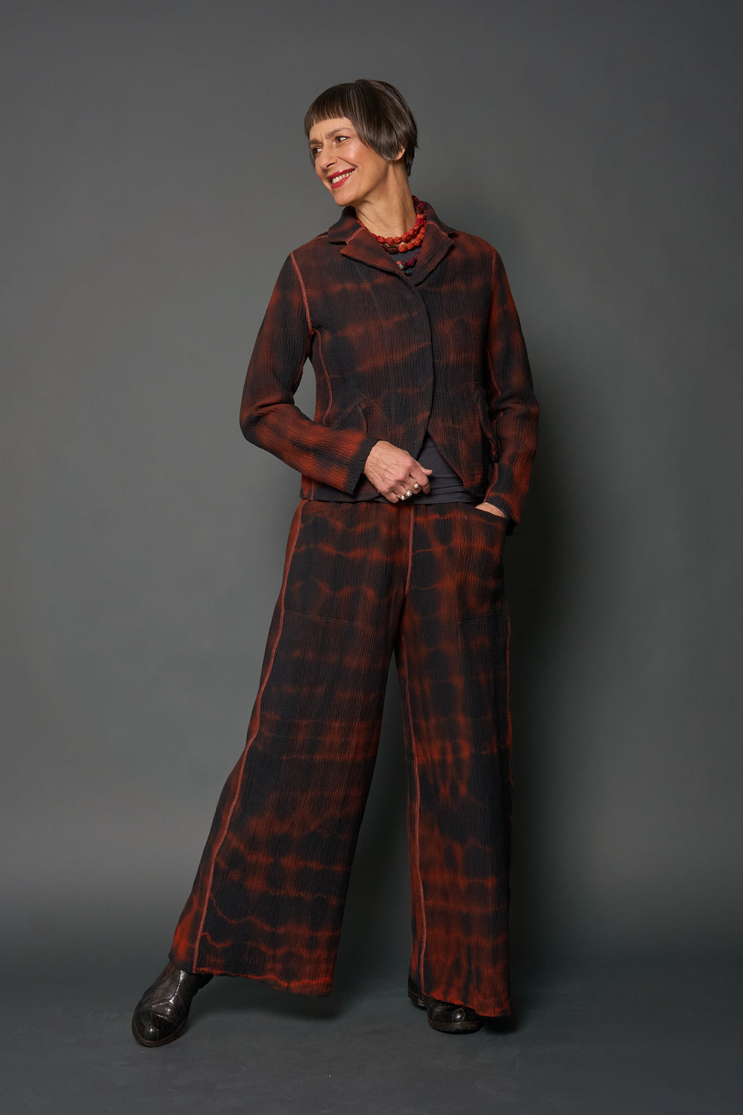 MONE SHIBORI TIE DYE KANTHA MID RISE WIDE LEG PANTS LONG - ms4673-org -