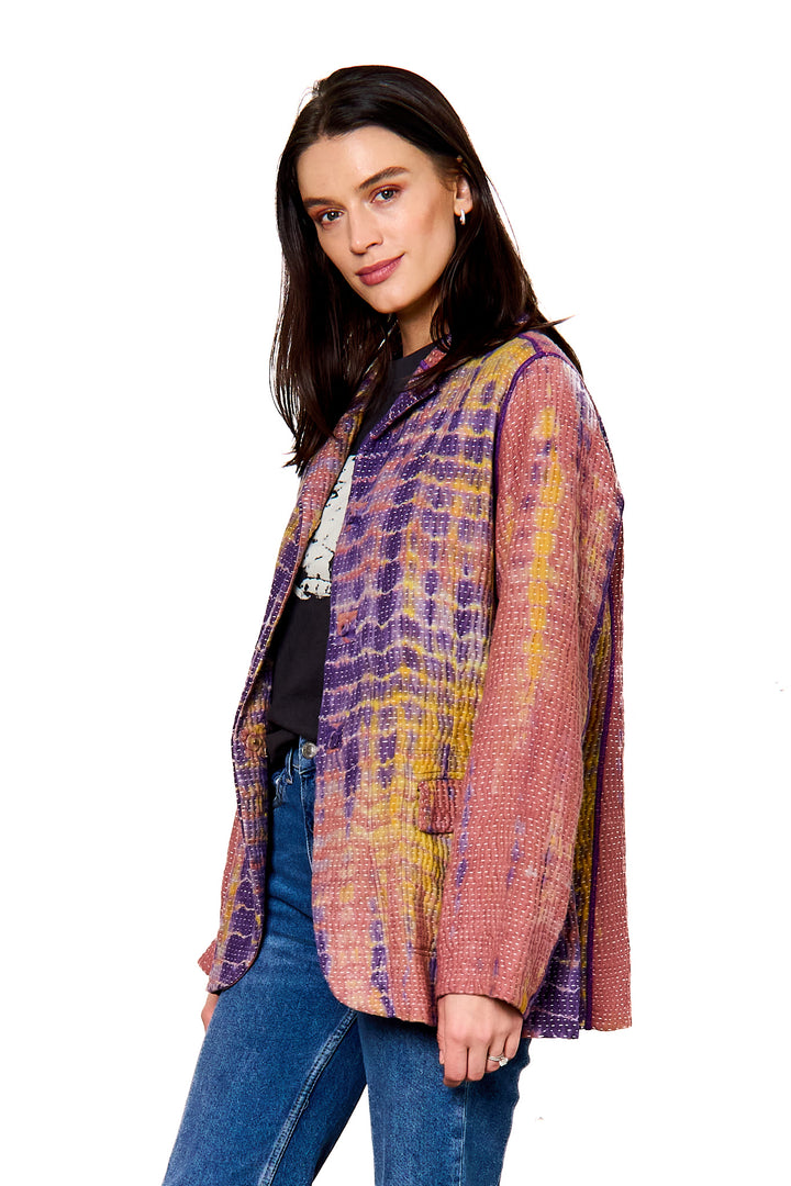 MONE SHIBORI TIE DYE KANTHA BASIC JACKET - ms5052-prp -