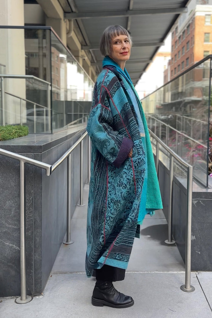 PAISLEY & PATCH KANTHA OVERSIZED COAT - py4326-blu -