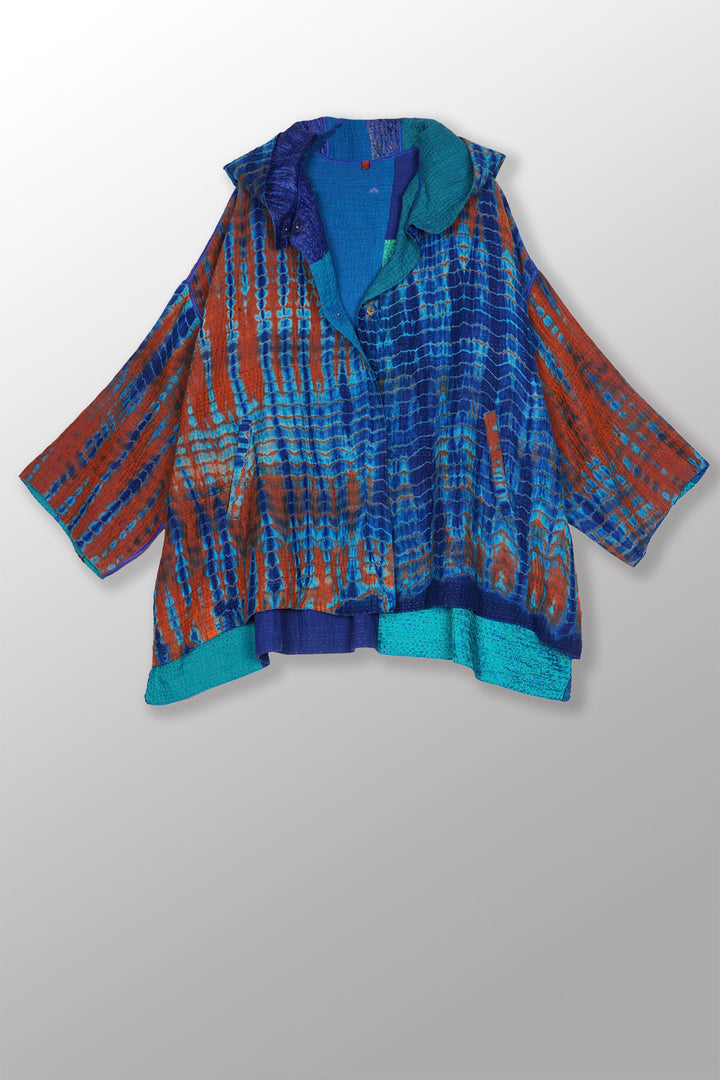 SERPENT SHIBORI TIE DYE HOODIE PONCHO - se4064-org -