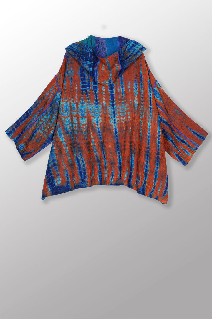 SERPENT SHIBORI TIE DYE HOODIE PONCHO - se4064-org -