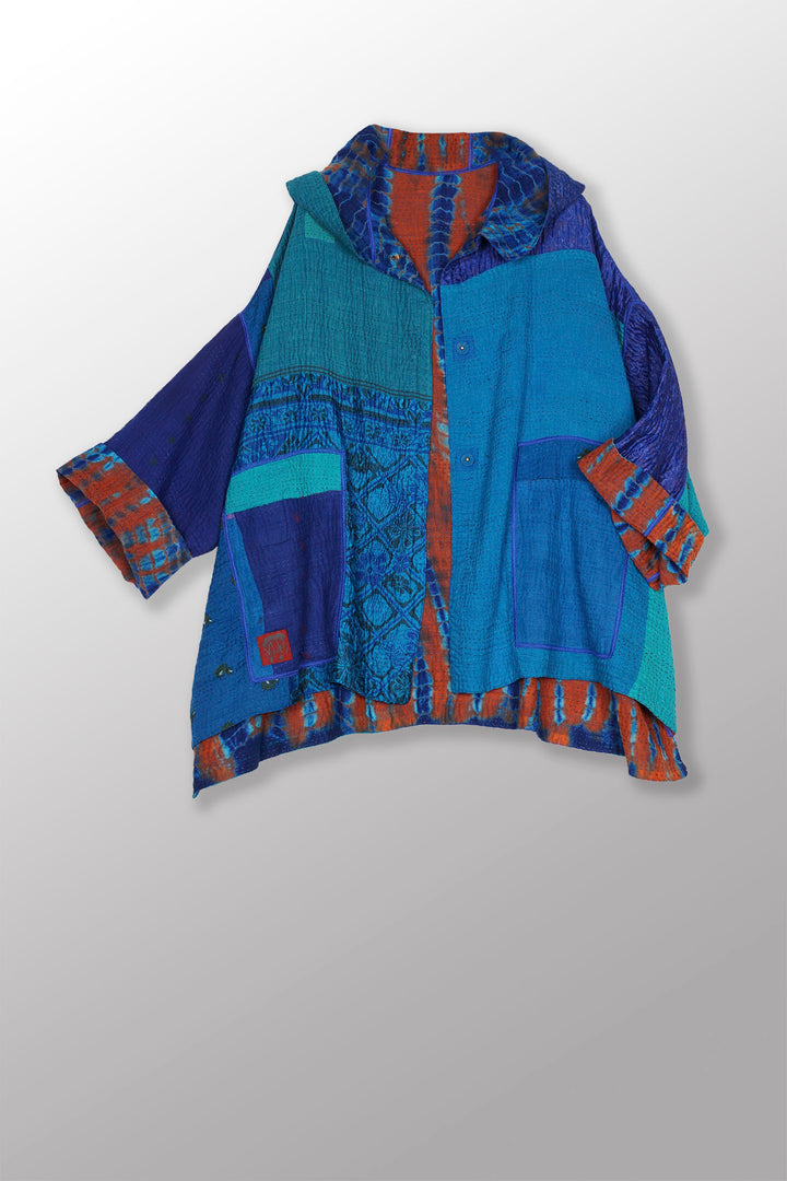 SERPENT SHIBORI TIE DYE HOODIE PONCHO - se4064-org -