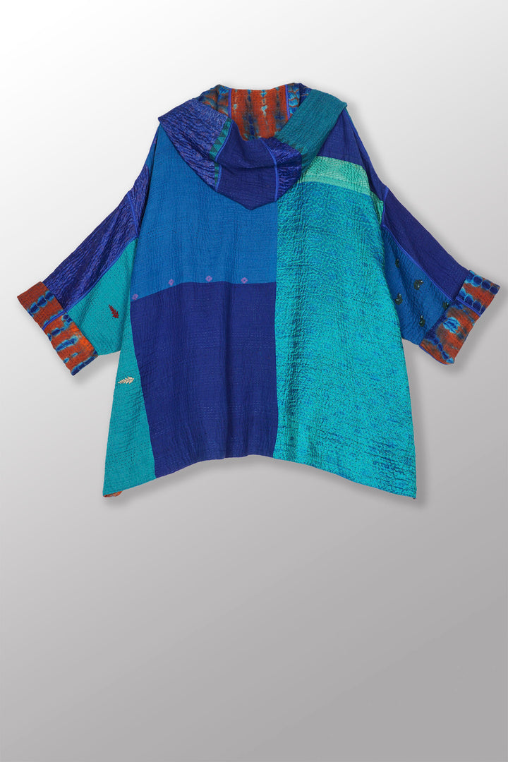 SERPENT SHIBORI TIE DYE HOODIE PONCHO - se4064-org -