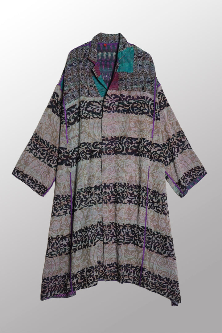 VINTAGE SILK GEORGETTE KANTHA NEW OVERSIZED COAT - sg2342-0001a -