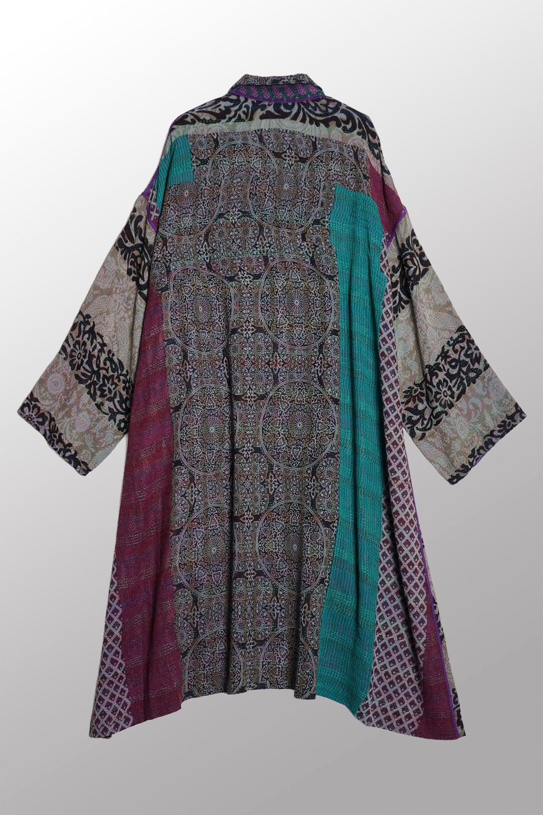 VINTAGE SILK GEORGETTE KANTHA NEW OVERSIZED COAT - sg2342-0001a -