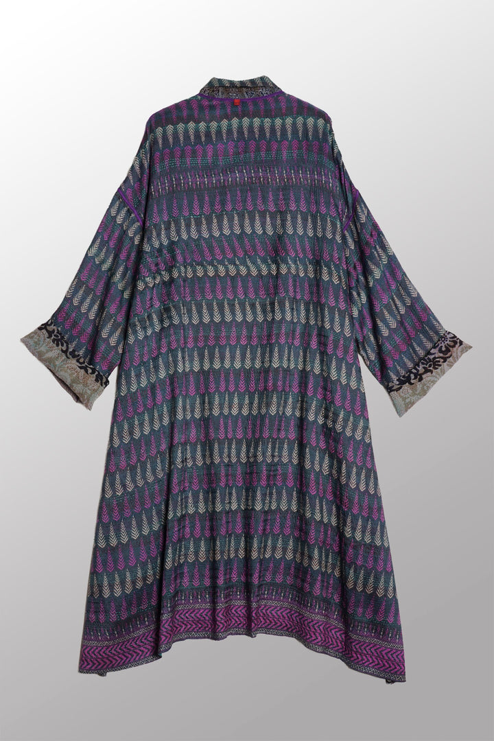 VINTAGE SILK GEORGETTE KANTHA NEW OVERSIZED COAT - sg2342-0001a -