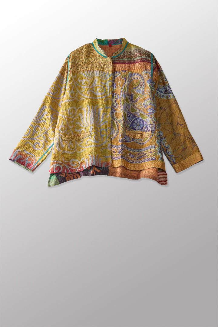 VINTAGE SILK KANTHA KAFTAN JACKET SHORT - sv2088-0002s -