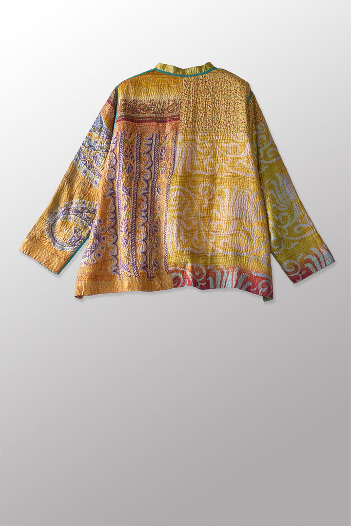 VINTAGE SILK KANTHA KAFTAN JACKET SHORT - sv2088-0002s -