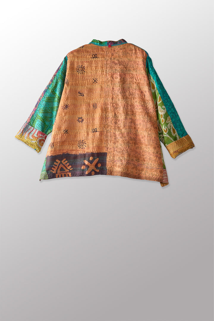 VINTAGE SILK KANTHA KAFTAN JACKET SHORT - sv2088-0002s -
