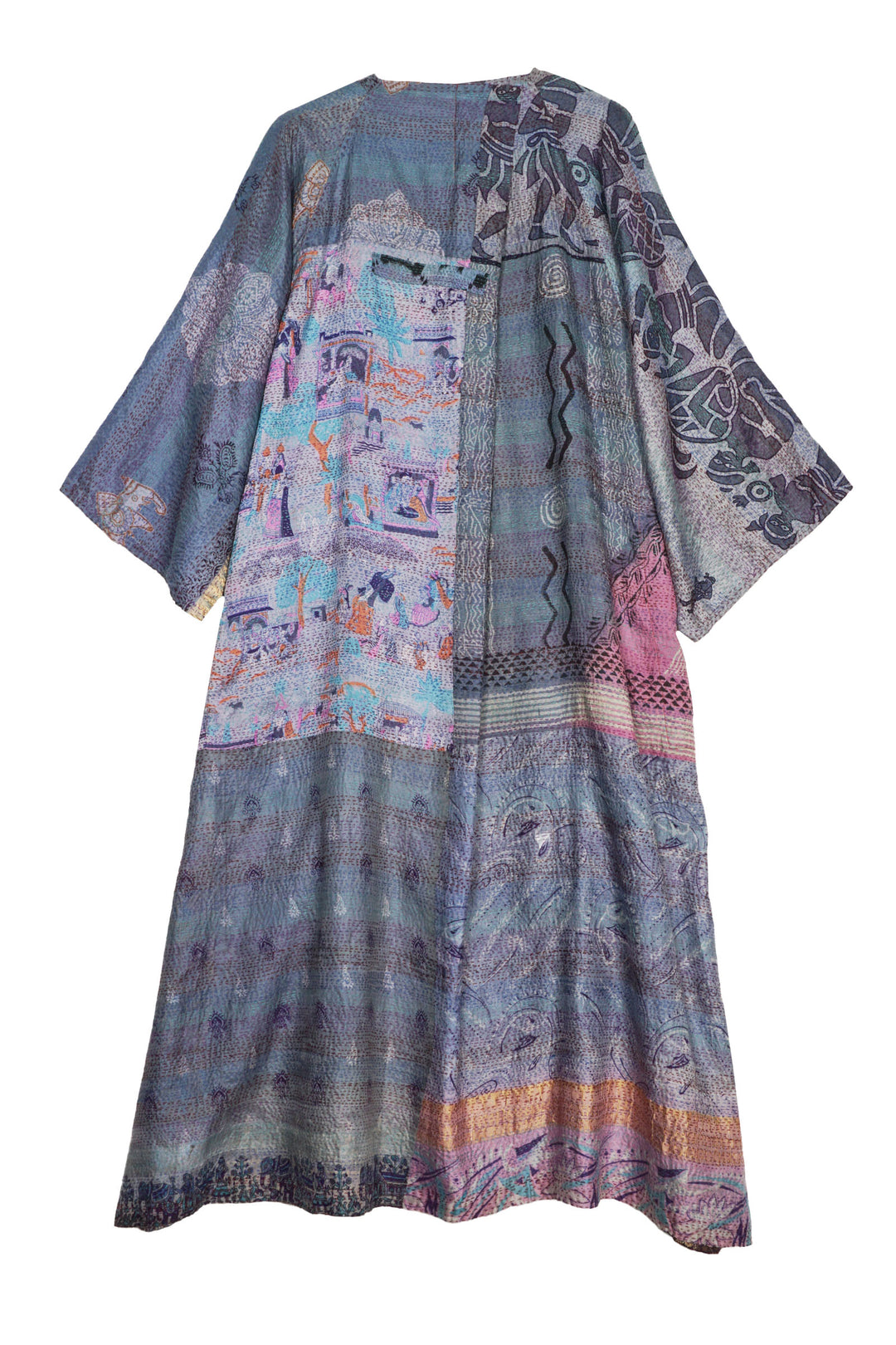 VINTAGE SILK KANTHA KIMONO MAXI - sv2318-0010a -