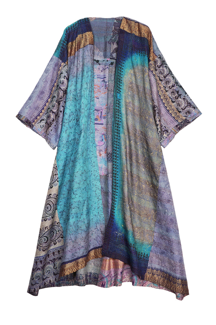 VINTAGE SILK KANTHA KIMONO MAXI - sv2318-0010a -