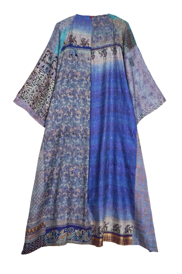 VINTAGE SILK KANTHA KIMONO MAXI - sv2318-0010a -