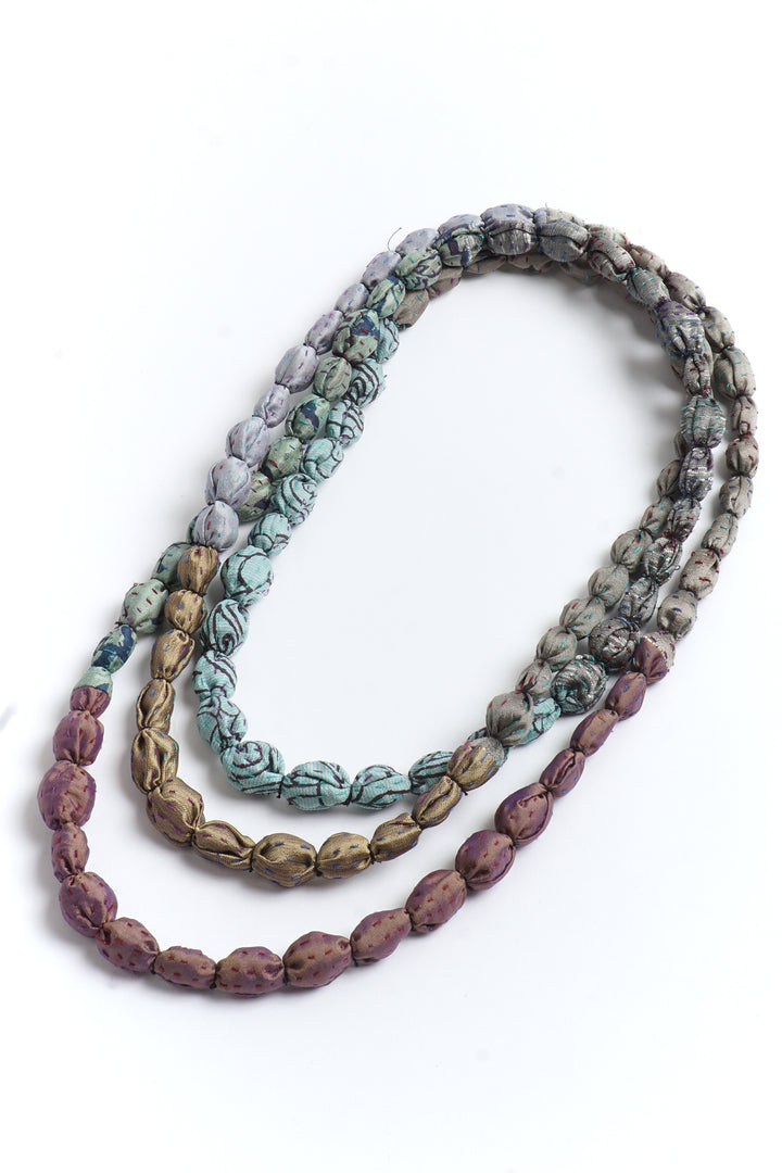 VINTAGE SILK KANTHA TIE-BEADS LONG NECKLACE - sv2707-ntr -