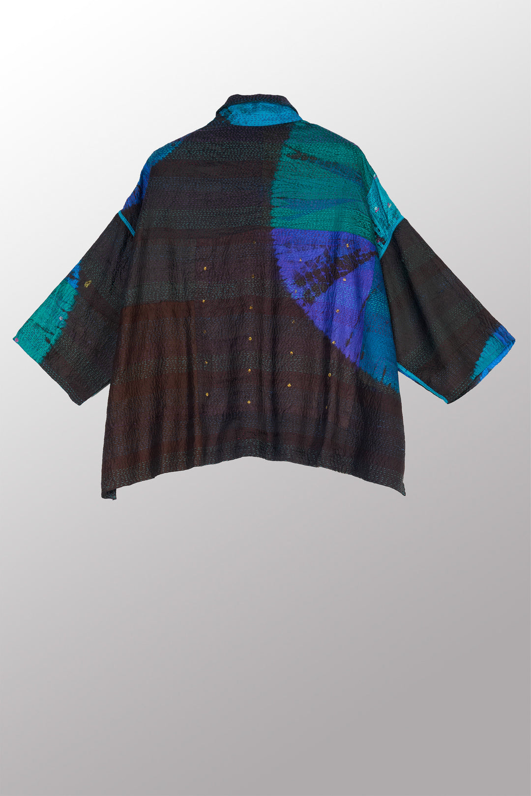 TIE DYE CIRCLE SHIBORI KANTHA CROPPED TENT SHIRT - td2596-blu -
