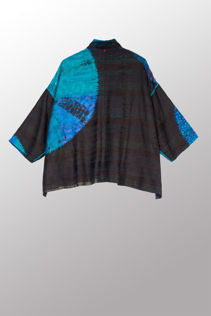 TIE DYE CIRCLE SHIBORI KANTHA CROPPED TENT SHIRT - td2596-blu -