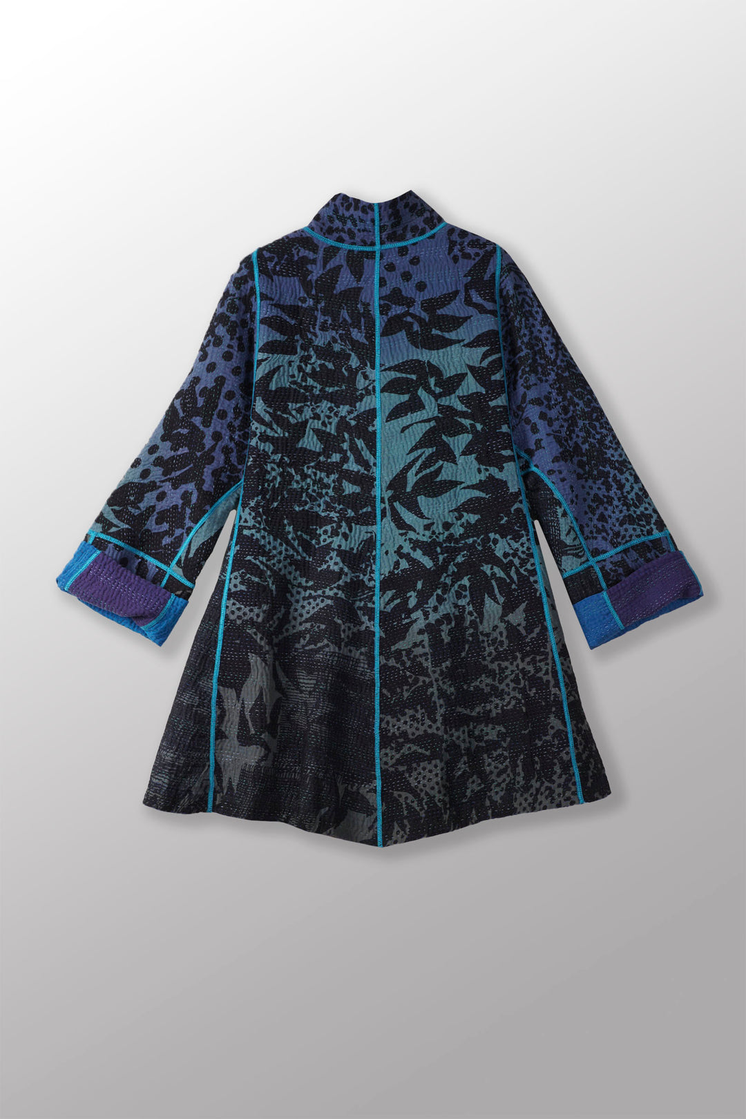 MONOTONE TWILIGHT PRINT KANTHA FLARE LONG JKT - tp4021-blu -