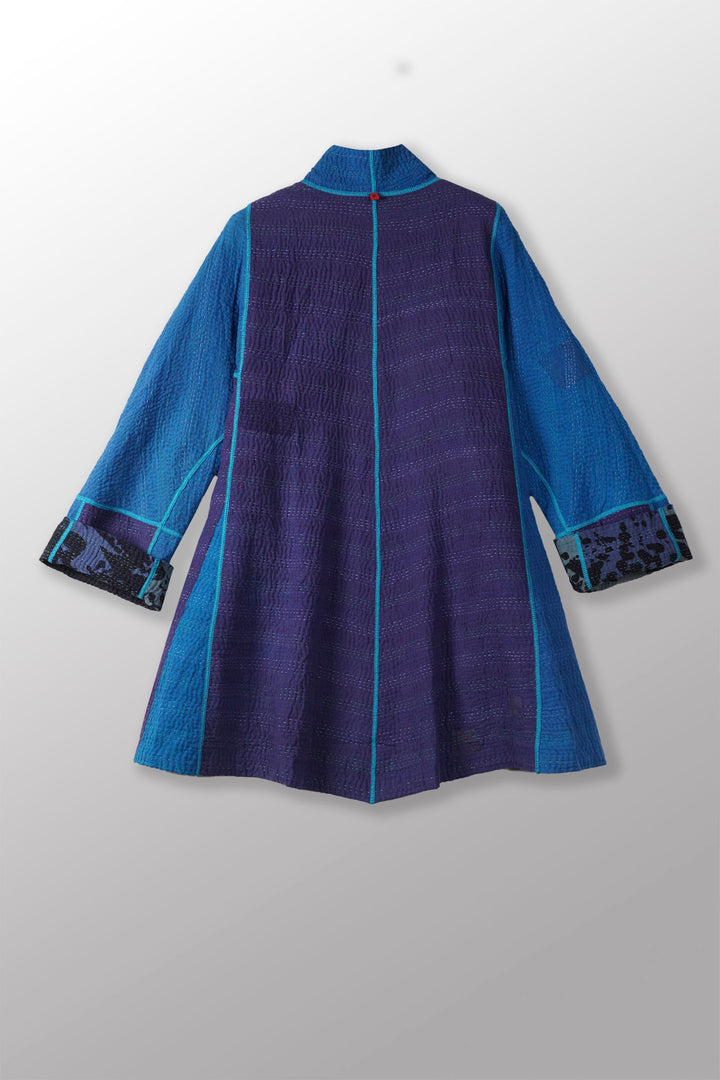 MONOTONE TWILIGHT PRINT KANTHA FLARE LONG JKT - tp4021-blu -