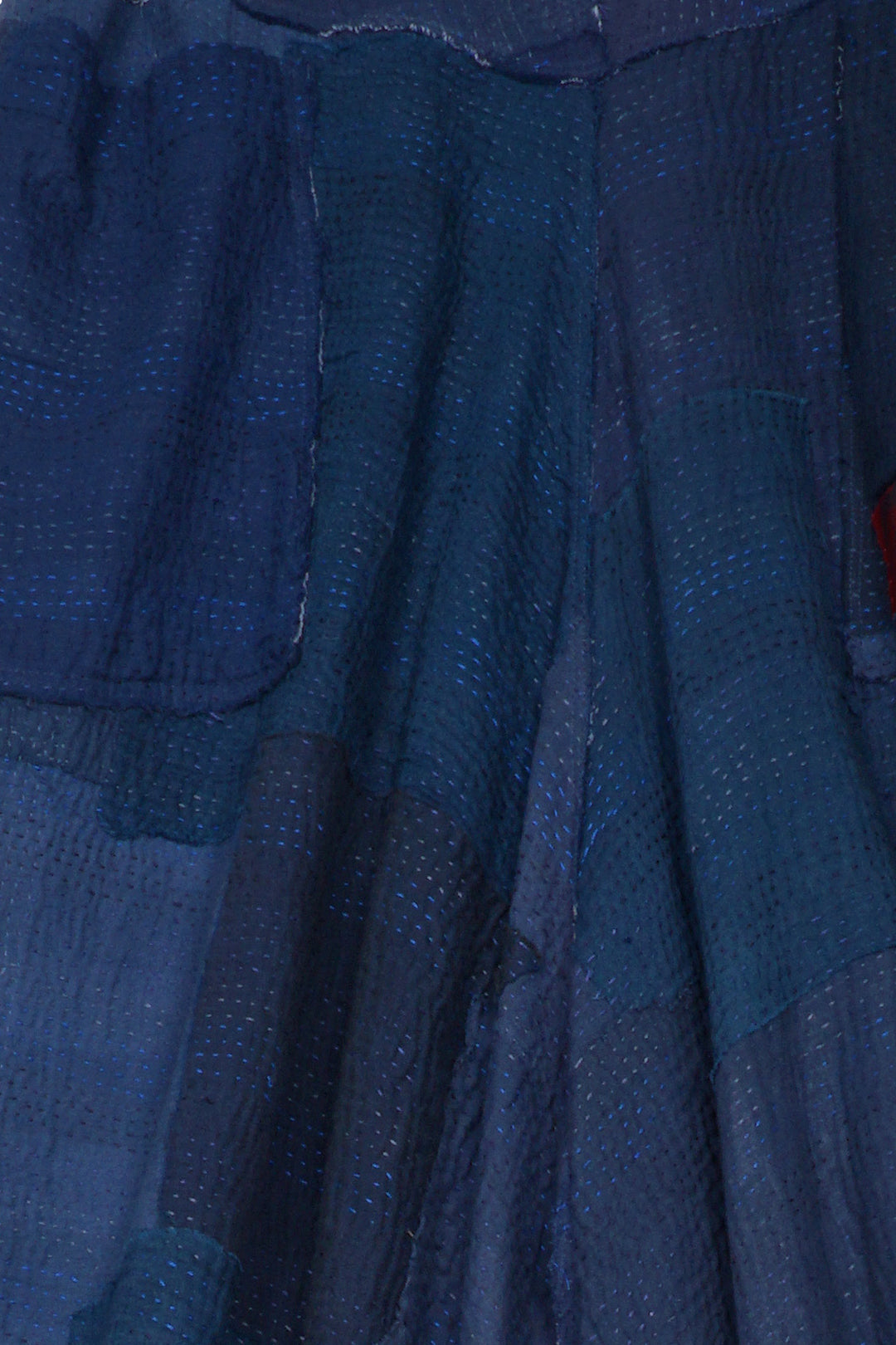 WOVEN STRIPE FRAYED PATCH BACK KANTHA MINI KIMONO JKT - wp2055-nvy -