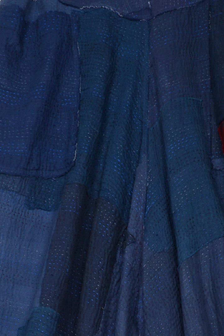 WOVEN STRIPE FRAYED PATCH BACK KANTHA MINI KIMONO JKT - wp2055-nvy -