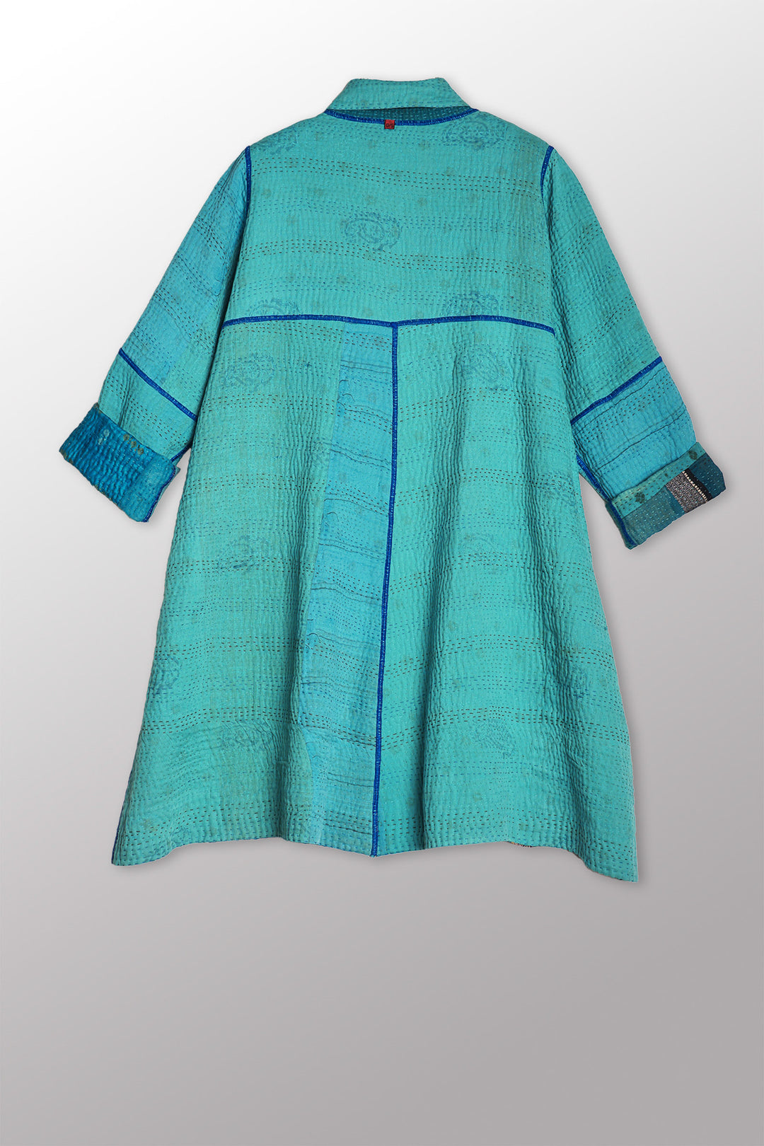 COTTON SILK SW PATCH KANTHA A-LINE DUSTER - ws4311-tuq -