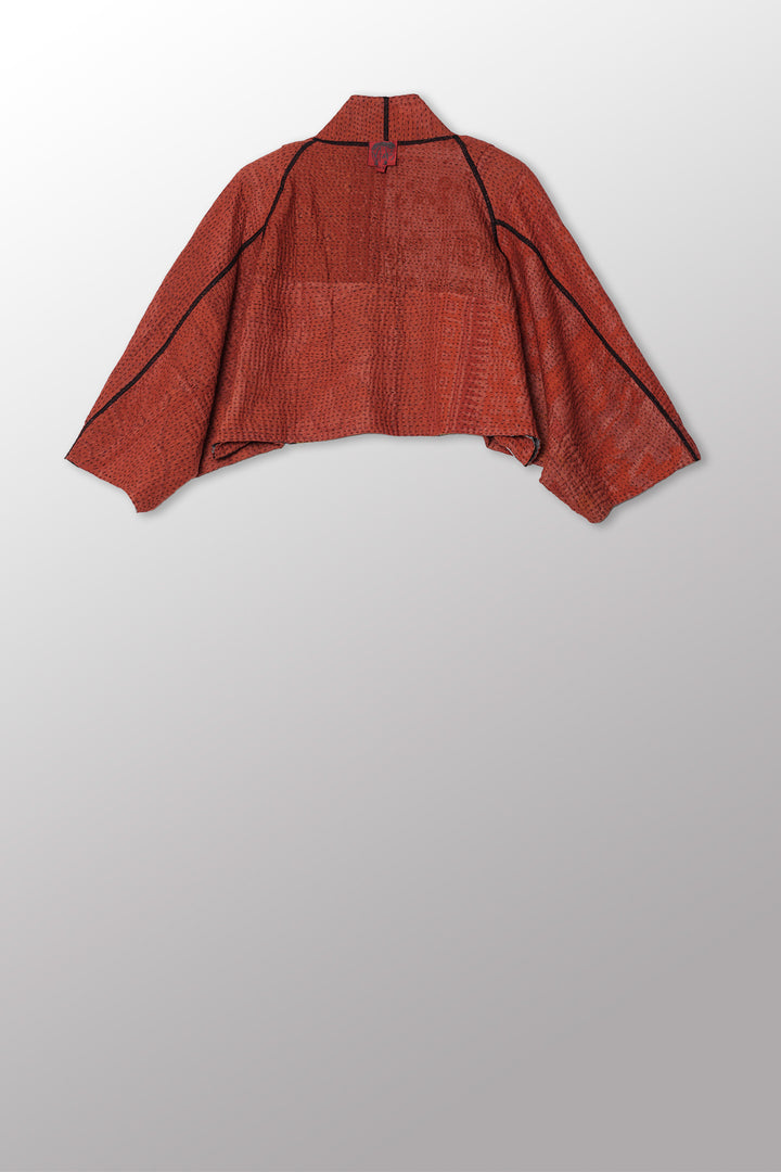 IKAT STRIPE KANTHA PUFF SLV. SHRUG - is4062-red -