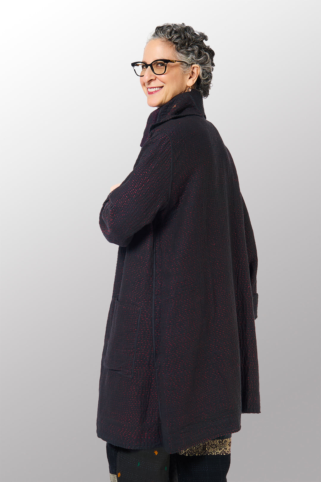 MUJI PATCH KANTHA POCKET MEDIUM COAT - mp4316-blk -