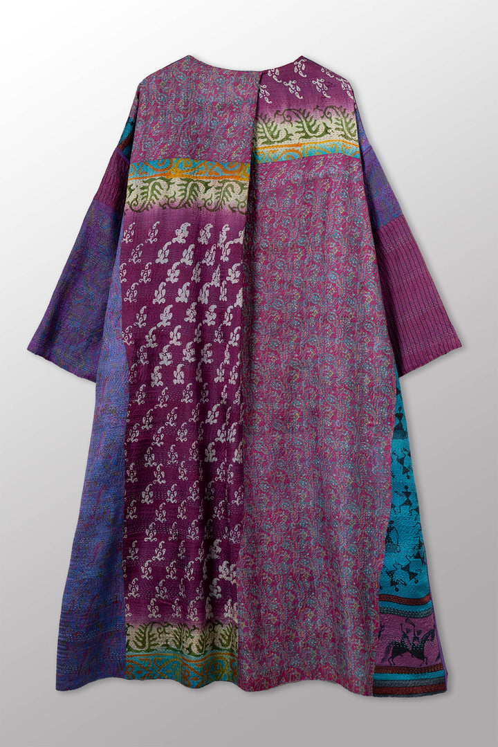 VINTAGE SILK KANTHA LONG DUSTER - sv2328-0016a -