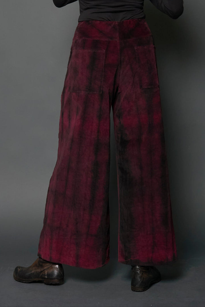 CORDUROY SHIBORI TIE DYE MID RISE WIDE LEG PANTS LONG - co1673-blk -