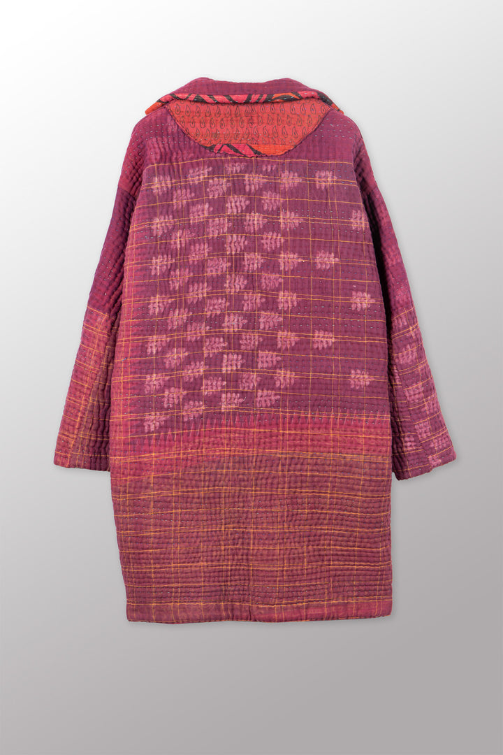QUILTED OVERDYE COTTON KANTHA LONG LINE JACKET - oq5059-cred001m -