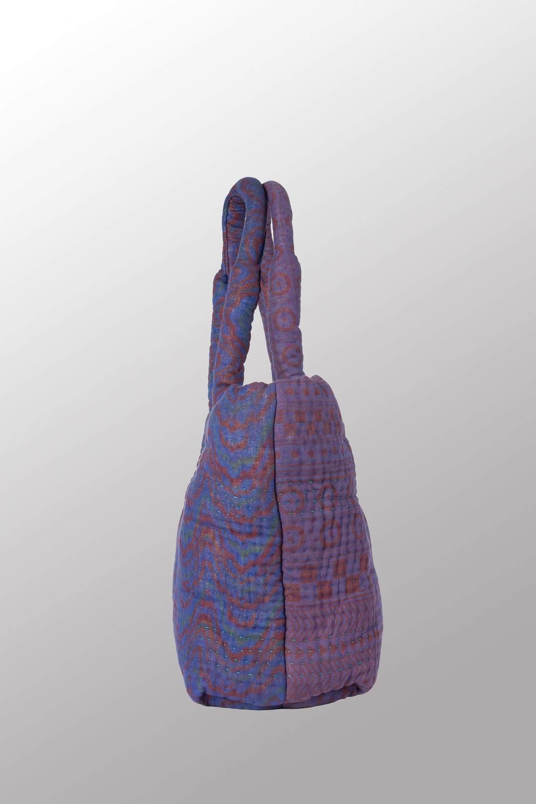 Quilted Overdye Cotton Kantha Wide Tote - mm-oq5869-cblu007a -