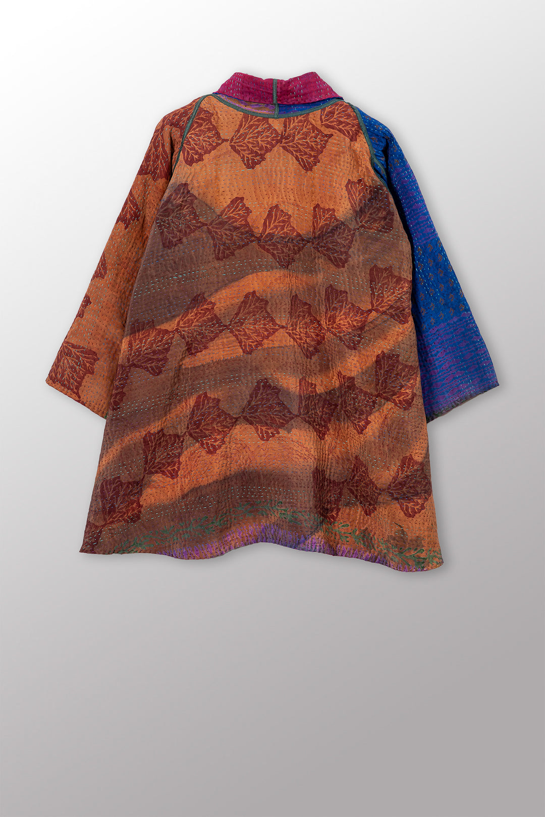 VINTAGE SILK GEORGETTE COTTON KANTHA KIMONO JACKET - gc4004-0001a -