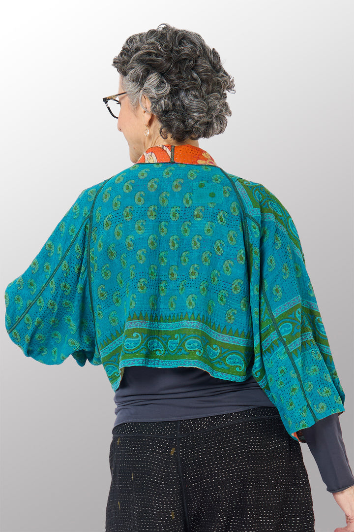 COTTON OVERDYE KANTHA PUFF SLV. SHRUG - ov2062-ctel002a -