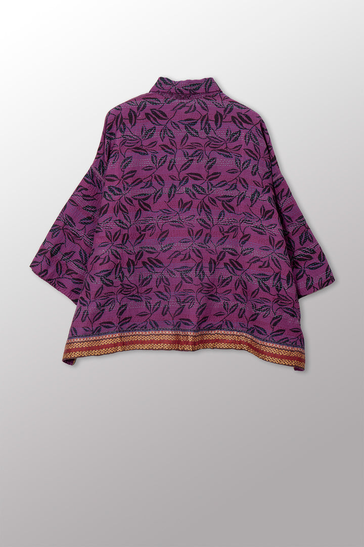 VINTAGE COTTON & NEW VOILE KANTHA CROPPED TENT SHIRT - cn2596-0005a -