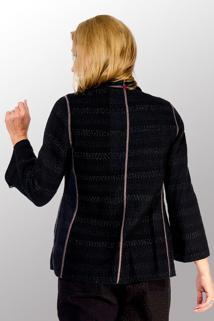 TWO TONE PATCH KANTHA SHORT JACKET - tn4007-blk -