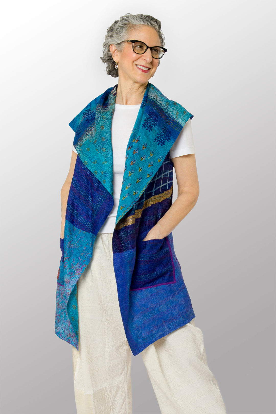 VINTAGE SILK KANTHA CIRCULAR VEST - sv2201-0099a -