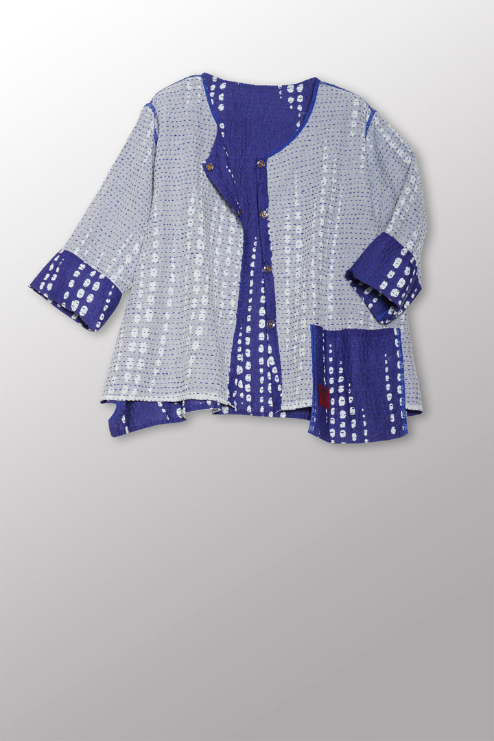 SHIBORI DROP BBK KANTHA A-LINE SHORT JKT - sd2019-blu -