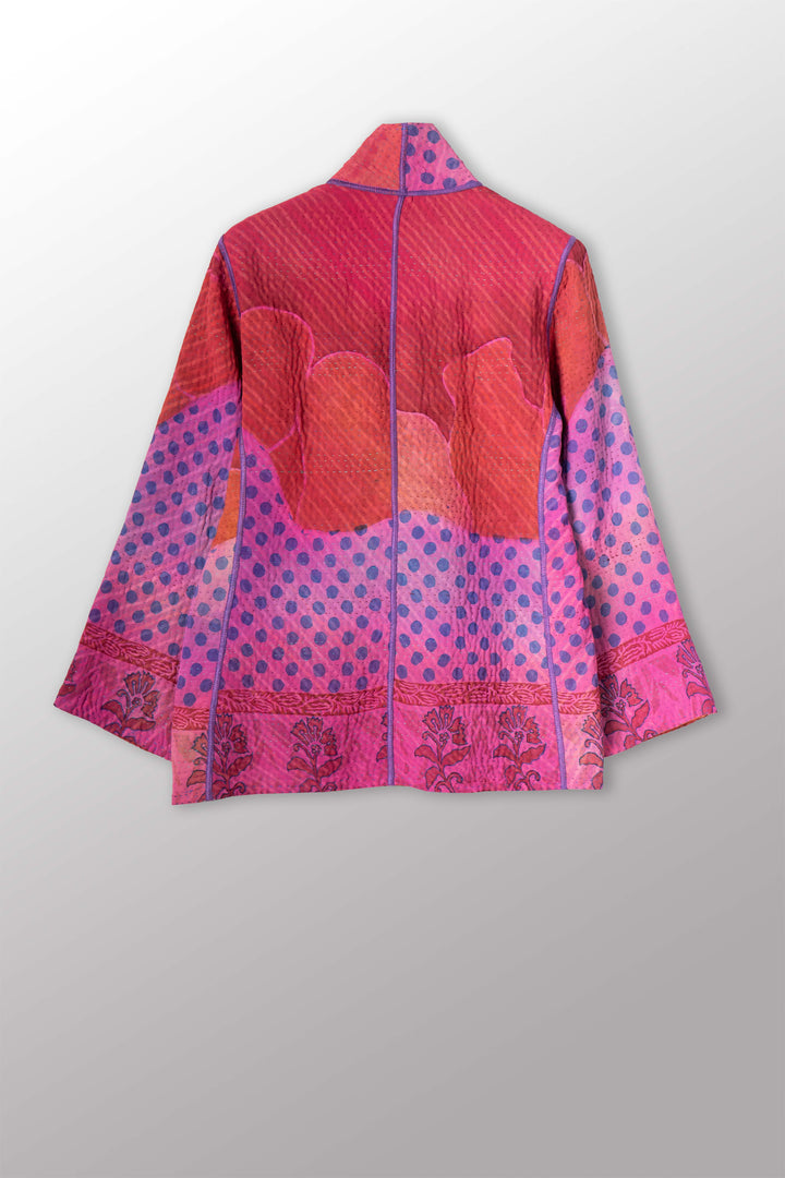 VINTAGE SILK GEORGETTE COTTON KANTHA SHORT JACKET - gc4007-0002m -