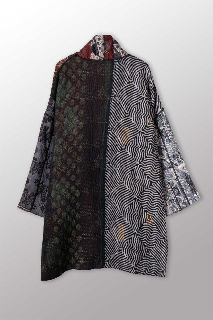 JACQUARD SILK KANTHA HAORI JACKET - js4068-blk -