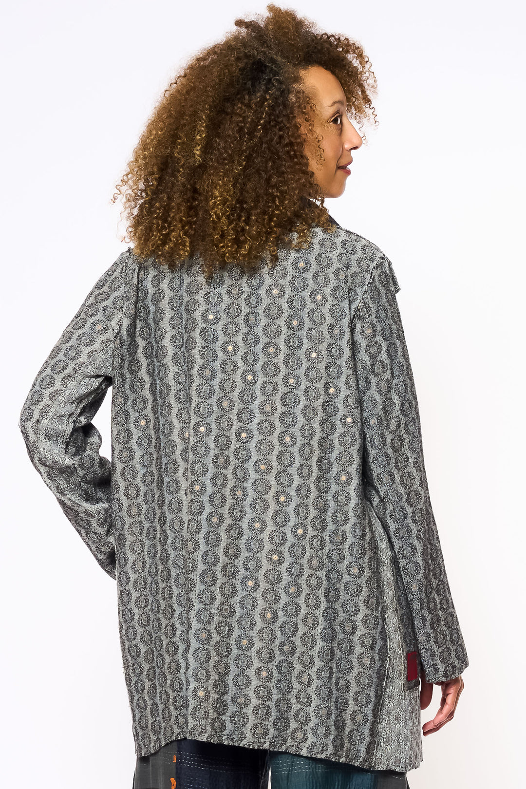 STRIPE FRAYED & HANDWOVEN KANTHA POCKET JKT - ft2002-blk -