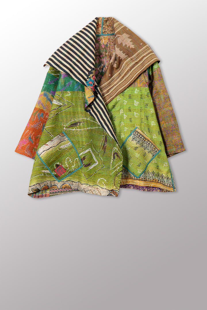 VINTAGE SILK KANTHA FLARE JKT - sv2010-0058a -