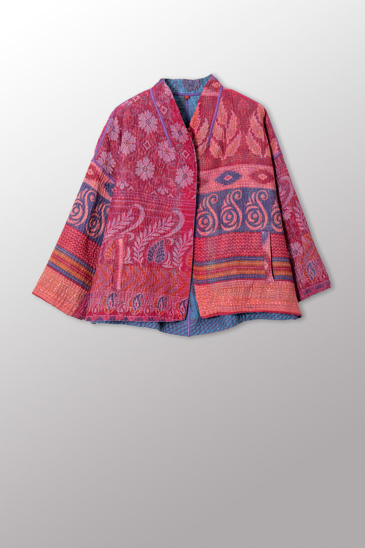 COTTON OVERDYE KANTHA STAND COLLAR CROPPED JKT - ov4034-cfus002a -