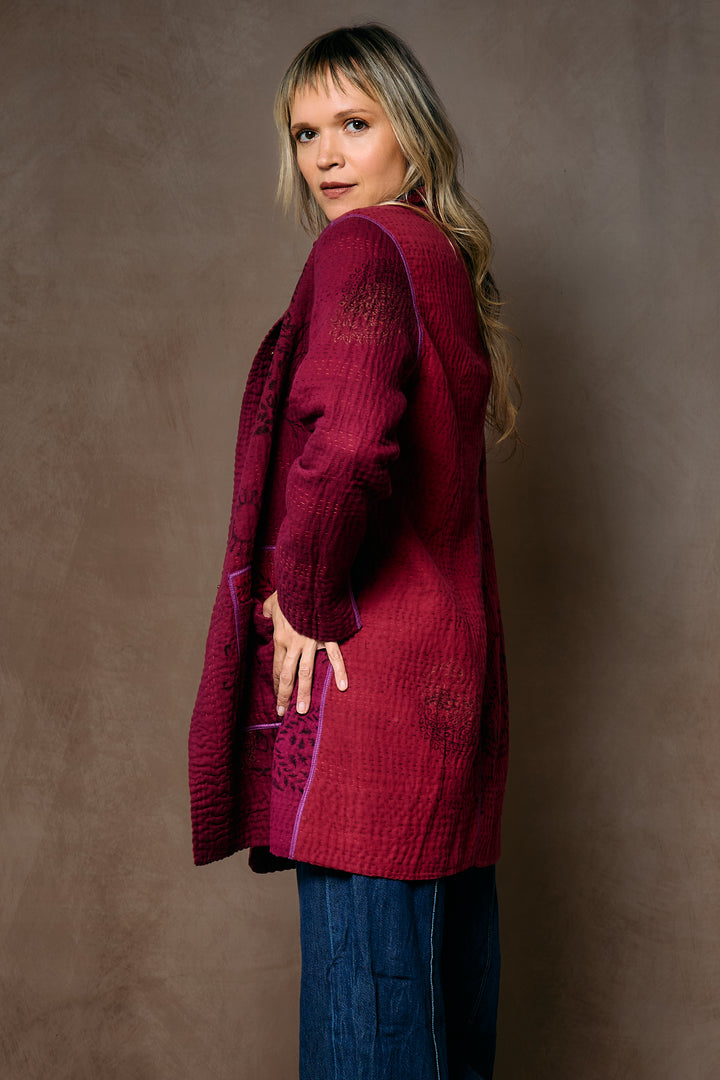 OMBRE PATCHED GOLD STAMP KANTHA LONG JKT - og4006-red -