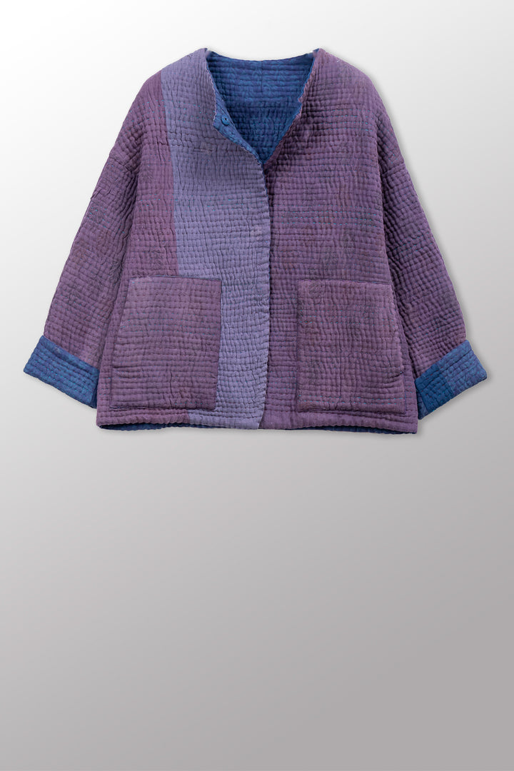 QUILTED OVERDYE COTTON KANTHA CREW NECK SHORT JKT - oq5053-cblu005a -