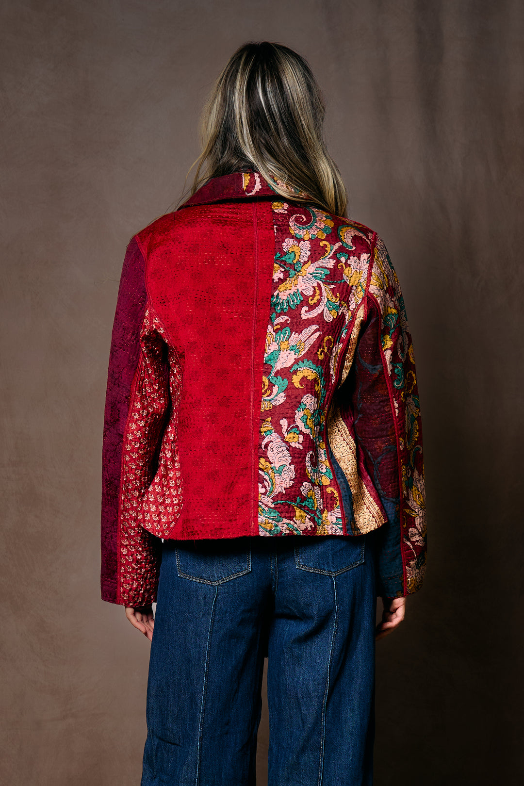 JACQUARD SILK KANTHA CROPPED BASIC JACKET - js4096-cmar003m -