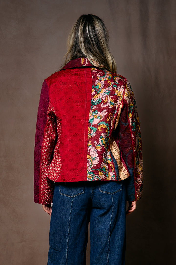 JACQUARD SILK KANTHA CROPPED BASIC JACKET - js4096-cmar003m -