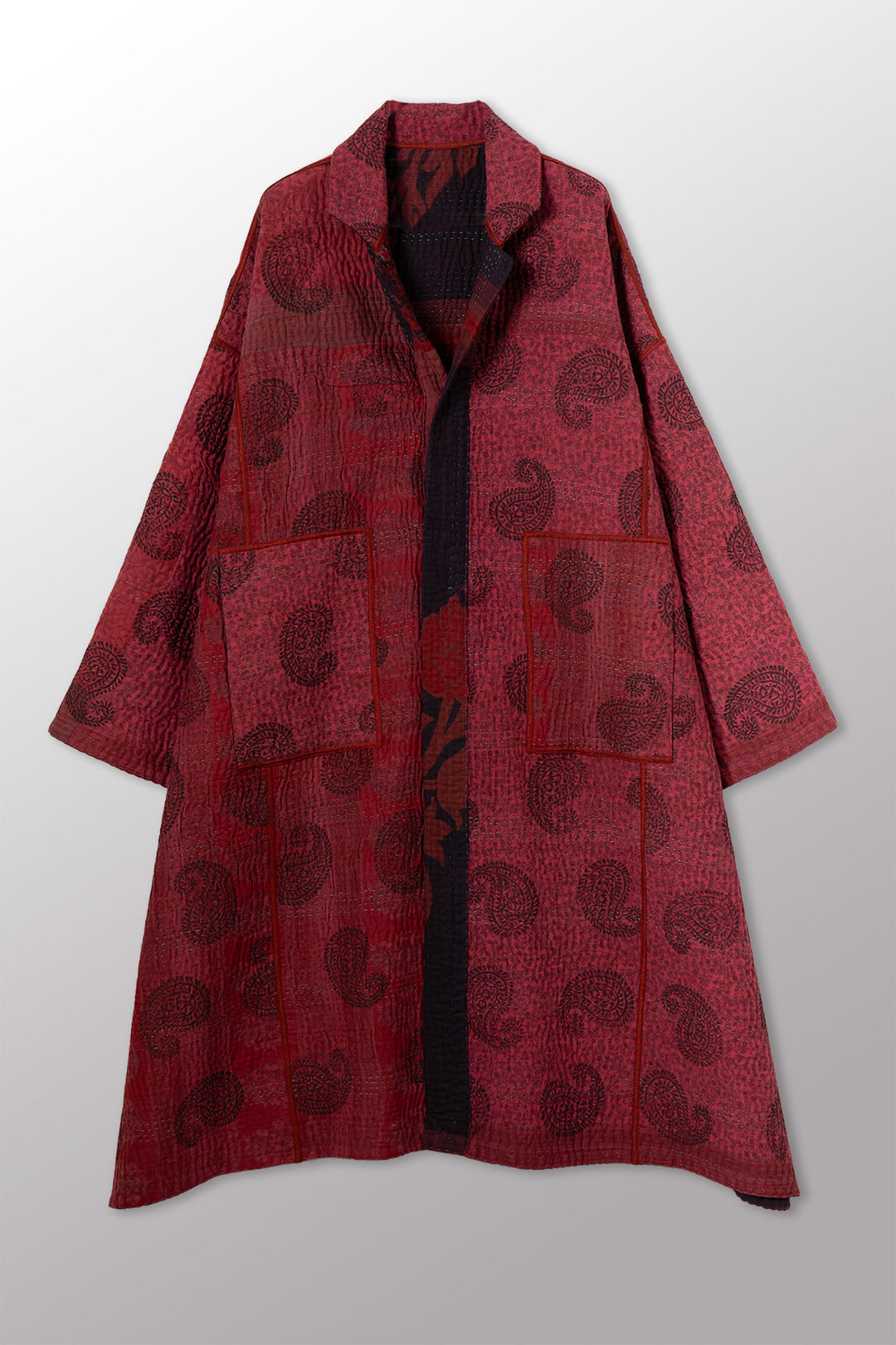 COTTON OVERDYE KANTHA NEW OVERSIZED COAT - ov4342-cred008a -