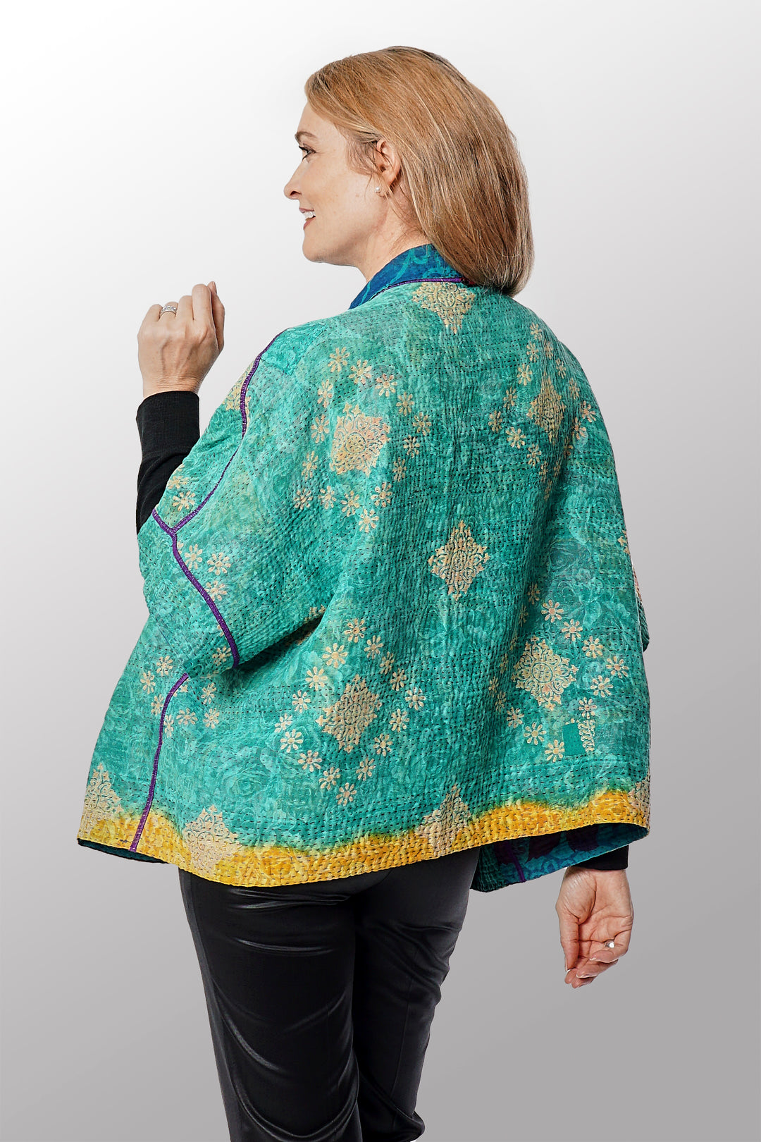 COTTON OVER DYE KANTHA MINI PONCHO - ov4060-ctel002a -